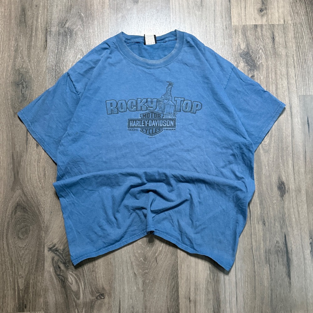 Harley Davidson Rocky Top Pigeon Forge TN Western Graphic T Shirt Mens L Blue